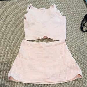 Pink Knit Tank Top and Skirt Set
